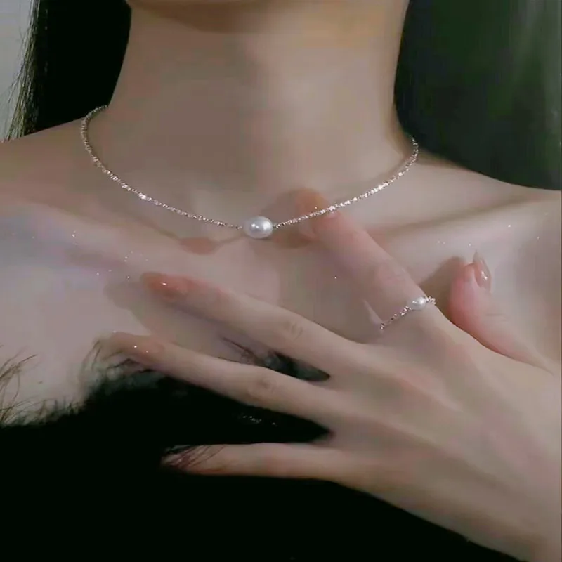 

Жемчужное ожерелье, женская цепочка на ключицу из стерлингового серебра 925 пробы
