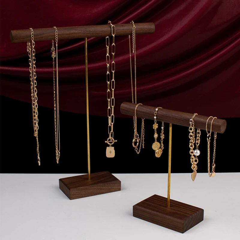 Brass Stand Jewelry Store Display Rack Walnut Landscape Grain Simple Geometric Necklace Display Photography Prop