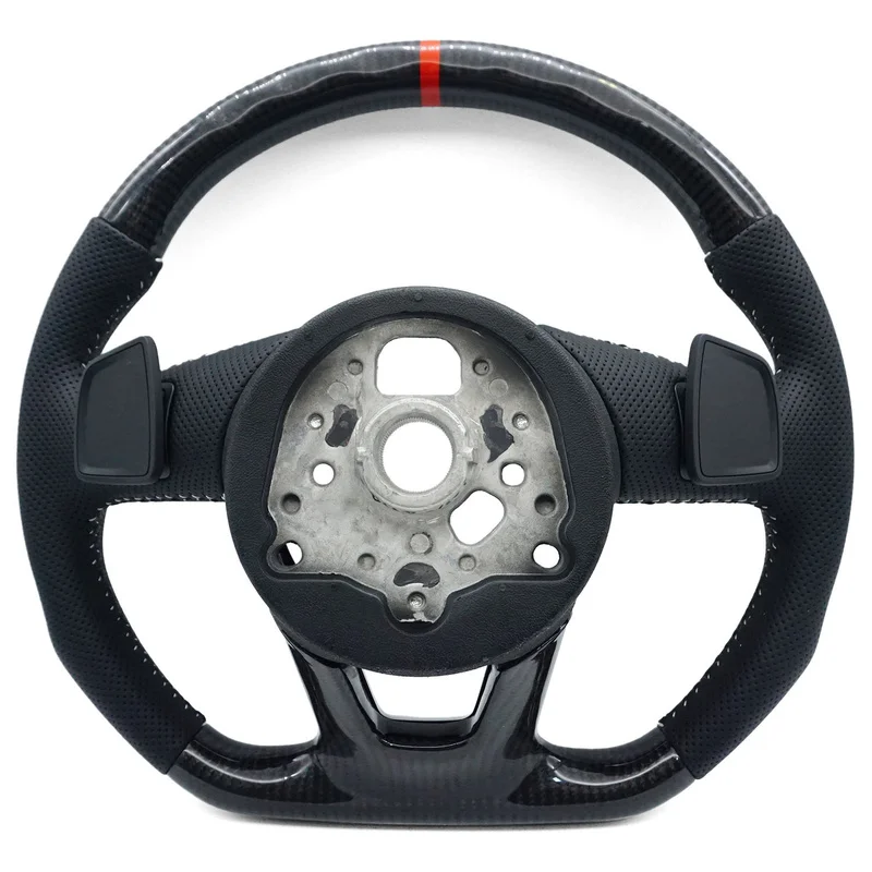 For Audi Steering Wheel Horn Cover A4 B9 S Mark Carbon Fiber Half Perforated White Line Red Center Mark Flat Style Horn Shell