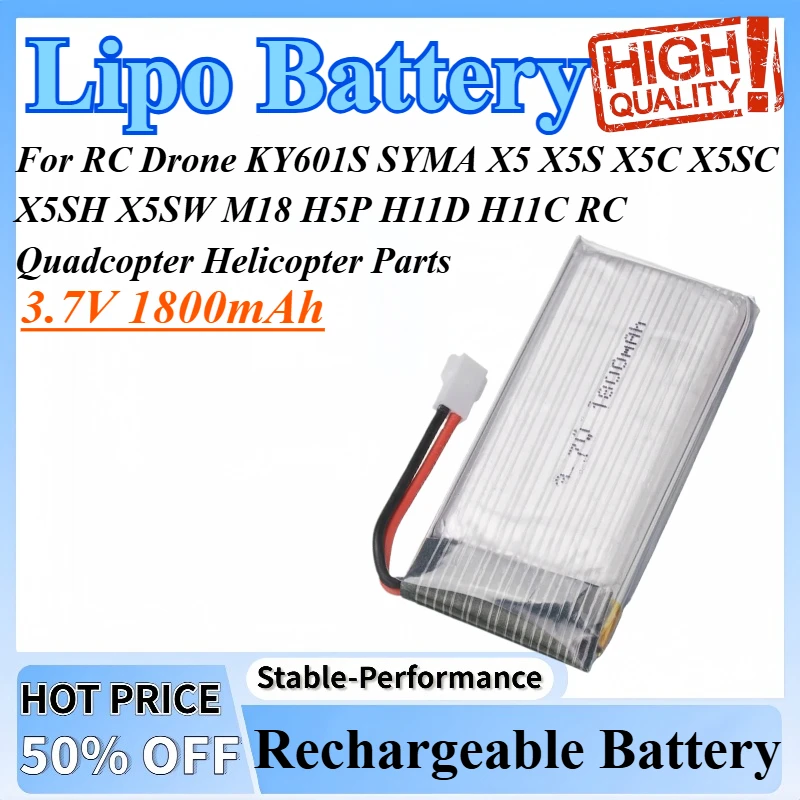 

3.7V 1800mAh Lipo Battery For RC Drone KY601S SYMA X5 X5S X5C X5SC X5SH X5SW M18 H5P H11D H11C RC Quadcopter Helicopter Parts
