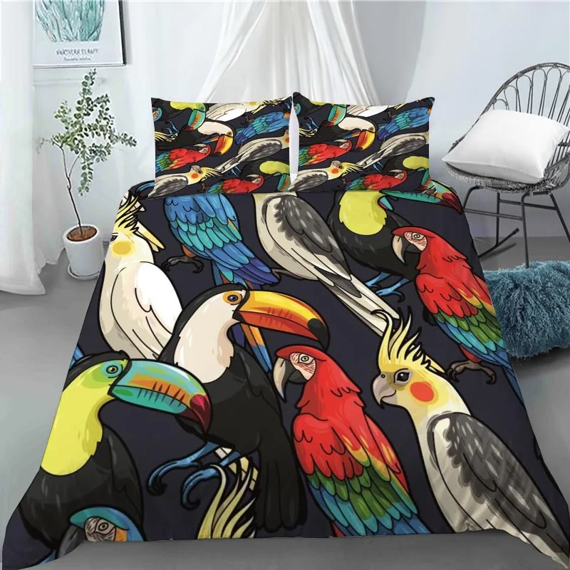 Coconut And Parrot Bedding Set Duvet Cover Bedclothes 180X200CM 180X220CM Comforter Cover With Pillowcase For Kids Home 0617