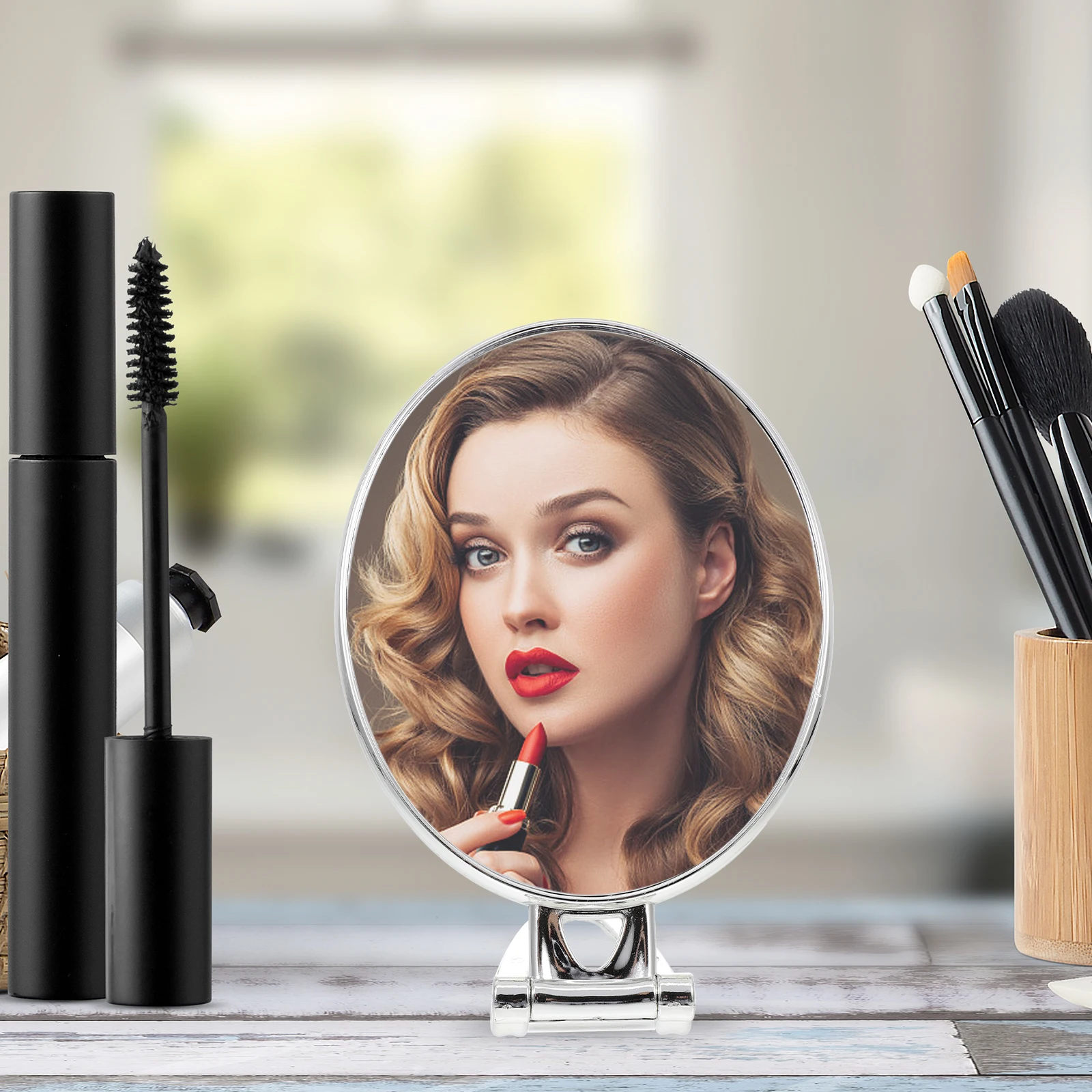 Faltbarer doppelseitiger Make-up-Spiegel, Desktop-Spiegel, stabile stehende Basis für Eitelkeit, Kommode, Schlafzimmer, Dekoration