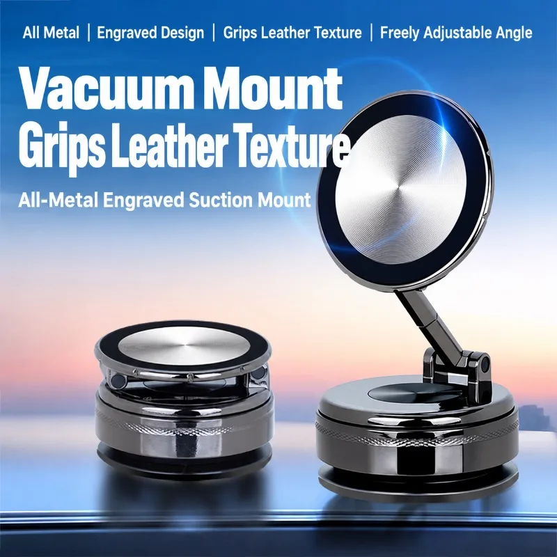 2026 New Metal Car Phone Mount – Vacuum-Suction Magnetic Holder for Navigation, Shockproof Support with Suction Cup