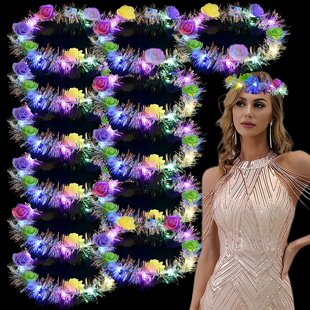 

30 шт. сверкающие светодиодные повязки на голову с кольцами-розами для рождественских вечеринок, подходят для свадьбы, дня рождения, головных уборов ко Дню святого Валентина