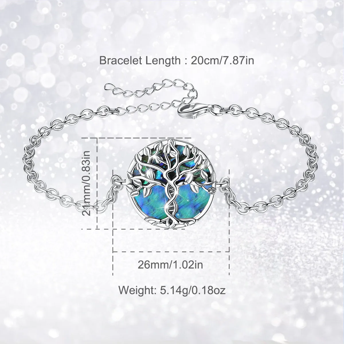 Eudora 925 Sterling Silver Tree of Life Adjustable Bracelet for Women Natural Abalone Shell DNA Tree Charm Bracelet Fine Jewelry