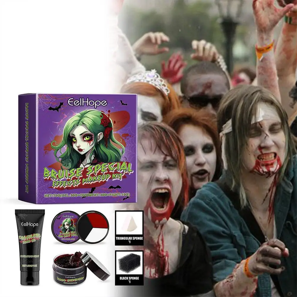 Halloween Makeup Kit Halloween Face Paint Kit Party Paint Props Plasma Makeup Teeth Hematopoietic Zombie W6N2