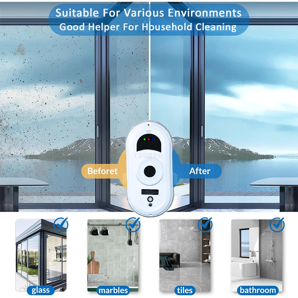 Robotic Window Cleaner Smart Window Robot Cleaner Clean Glass 2800Pa Electric Window Washer Robot with Remote Control for Home
