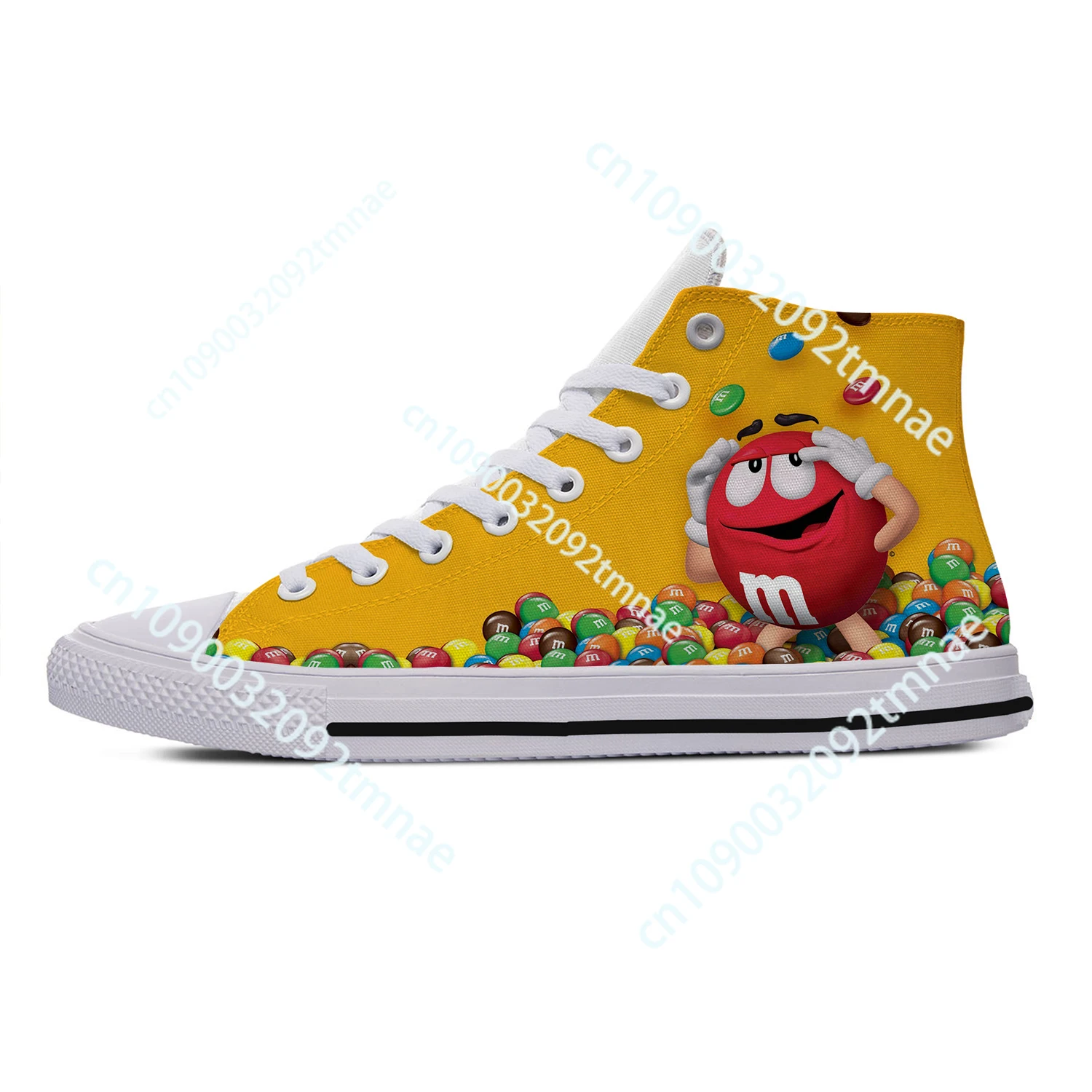 M Chocolate Graphic White High Top Sneakers High Quality Mens Womens Teenager Canvas Sneaker Casual Couple Shoes Custom Shoe