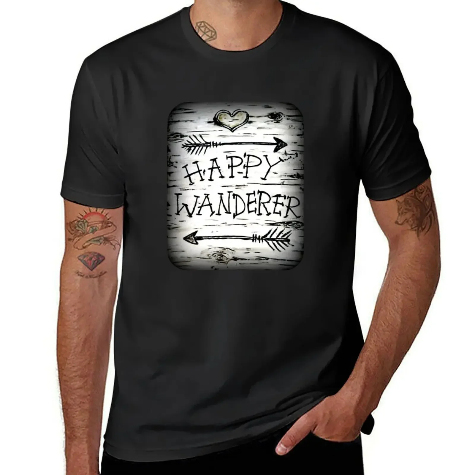 Happy Wanderer / Wanderlust / Traveller / Van Life Birch Bark Arrows Hiker Adventure T-Shirt sweat mens funny t shirts