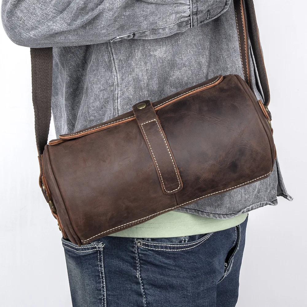 

Vintage Elephant Grain Leather Messenger Bag - Bohemian Cylinder Pillow Crossbody Satinchel for Men