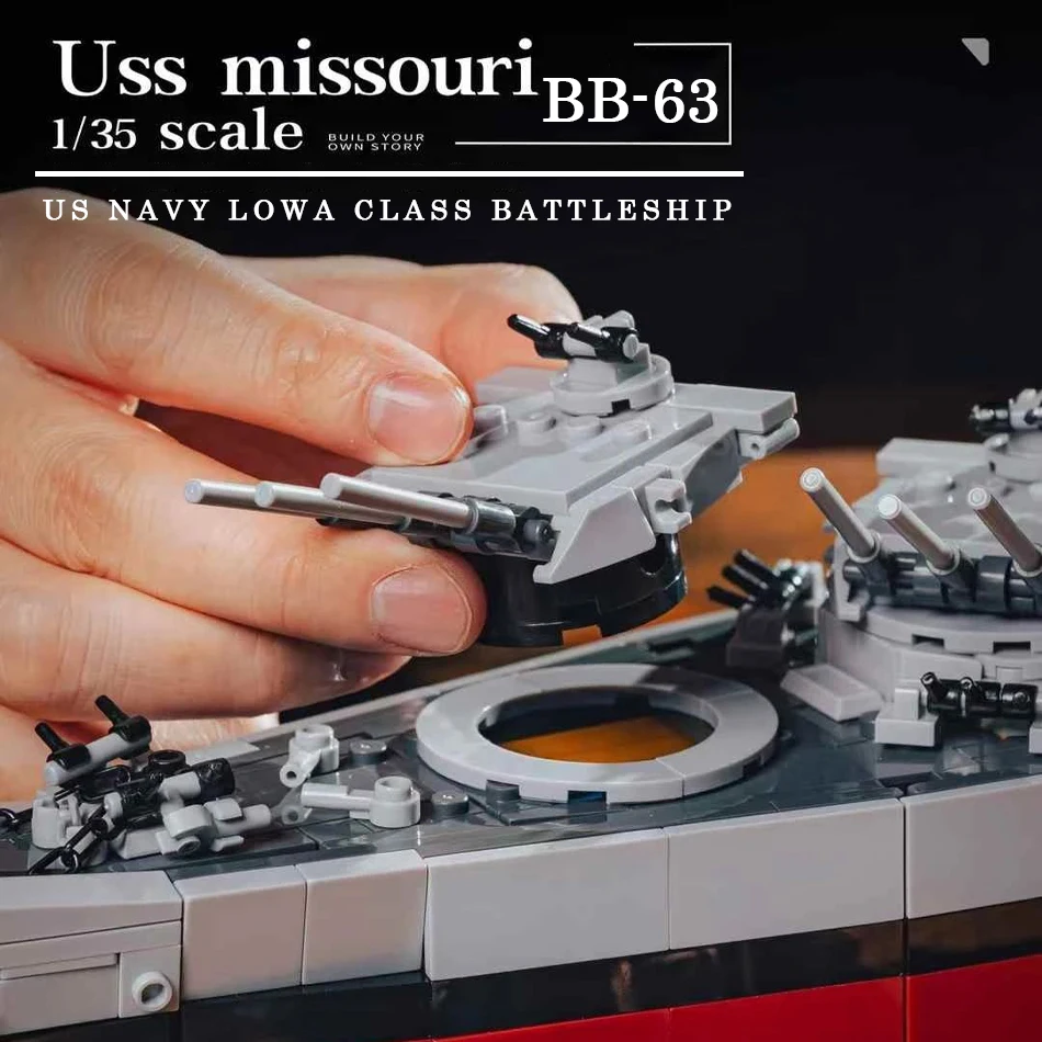MOC العسكرية لوا فئة يو اس اس اس ميسوري BB-63 سفينة حربية نموذج اللبنات الحرب العالمية الثانية بسمارك الطرادات سفينة حربية الطوب لعب الاطفال هدية