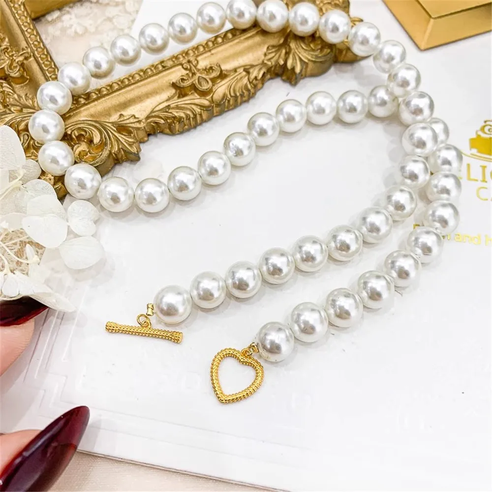 DIY Pearl Accessories S925 Sterling Silver Single Breasted Necklace Buckle Gold Silver Sweater Chain Handmade Beaded Buckle K006