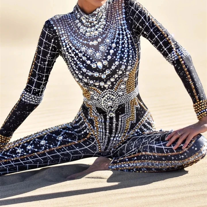 Costume de brevAcrobatique avec Strass, Tenue de Spectacle, Discothèque, Danseuse, Combinaison en Clip