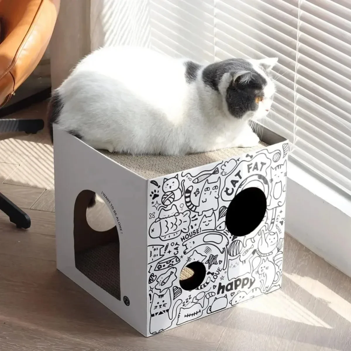 Cat House Scratcher Board Cardboard Folding Pets House with Scratch Pads Double Layer Corrugated Paper Wear-resisting Cat Condo