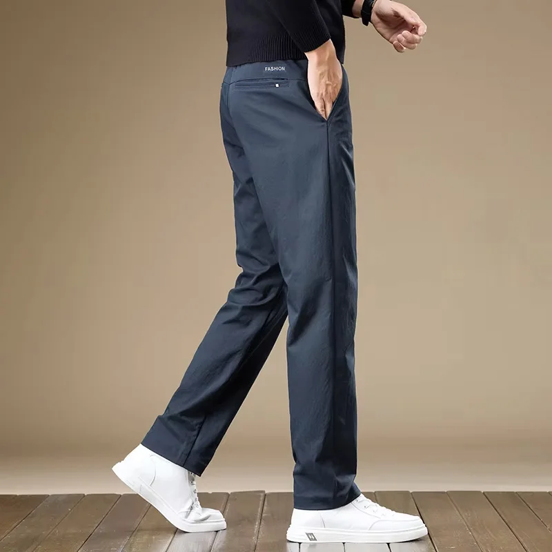 Brand Clothing Autumn Winter Casual Pants Men Elastic Waist Classic Straight Business Korean Formal Solid Color Trousers Male