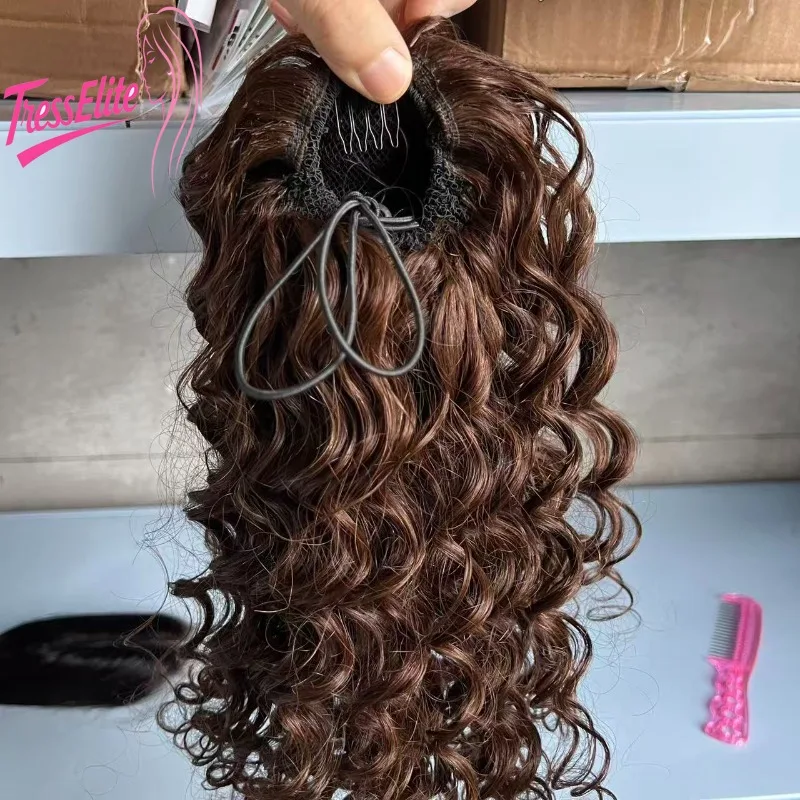 Rambut Manusia Berkualitas Tinggi Model Kinky Wave Ponytail dengan Tali Serut Jaring Elastis Tekstur Lembut Daya Tahan Tampilan Alami Gaya Serbaguna
