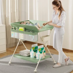 Baby diaper table with wheels multi-function foldable nursing table newborn touch bath table