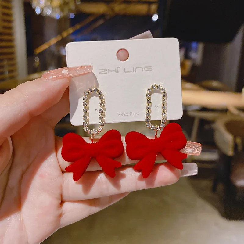 Jea. Angel Red Black Bowknot Eardrop Silver Color Women Trendy Earrings Korean New Style Fashion Jewelry Daily Accessories