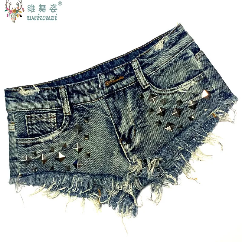 

Джинсовые шорты в стиле панк с заклепками, сексуальные, с низкой посадкой, для ночных клубов, диджеев, для танцев на пилоне, униформа DS, джинсовые шорты для стильных девушек, уличная мода