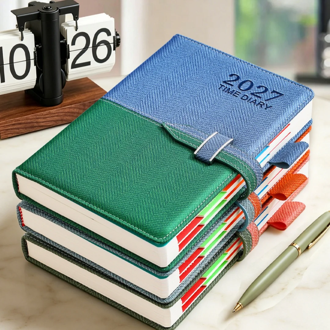 Daily Monthly 2027 Planners A5 Size English Inner Pages Thicken Schedule Notebooks Two Color Splicing Time Management Notepad