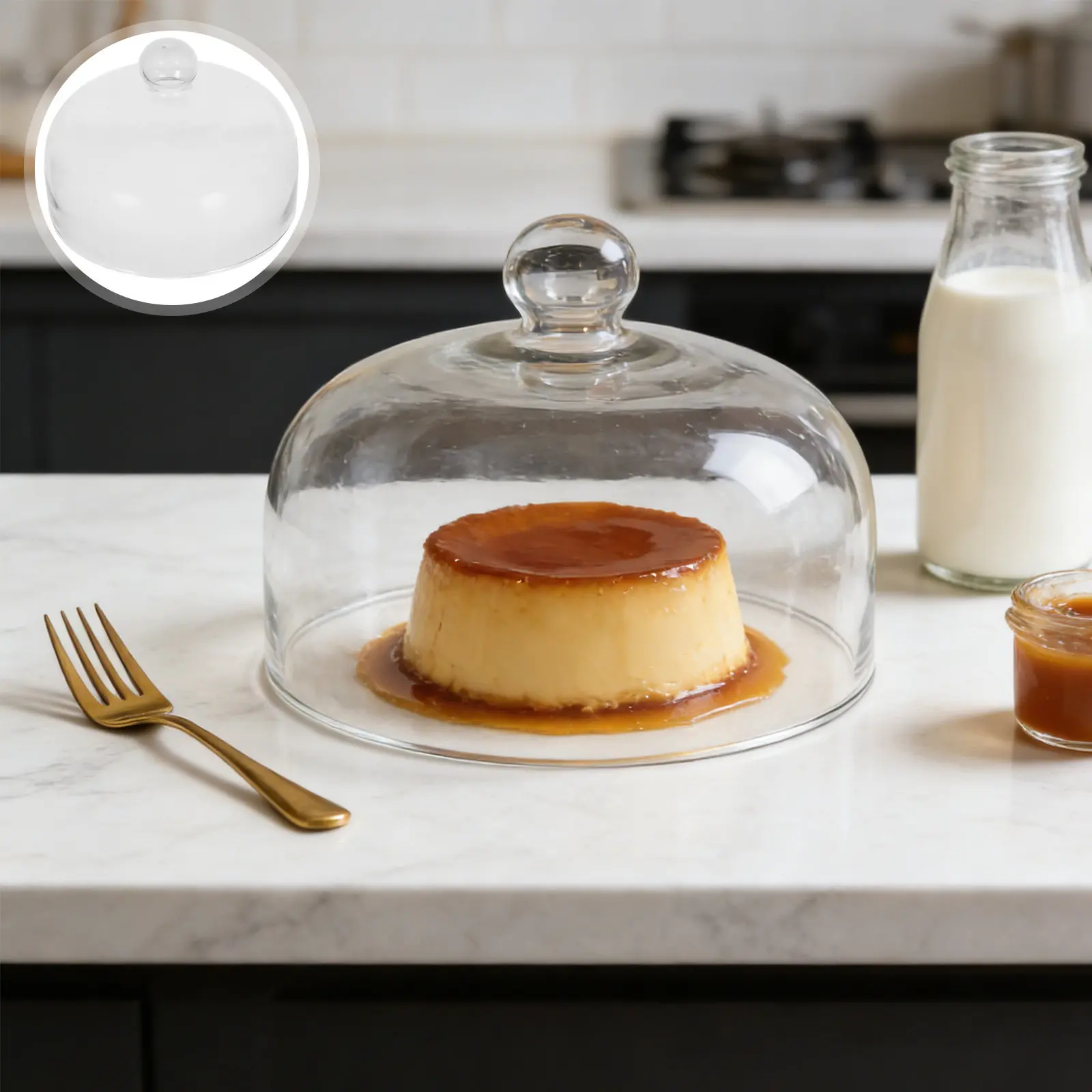 Clear Microwave Glass Dome Cover Cake Dome 8.5x6.3 Inch Round Cupcake Stand Lid Food Serving Platter Splatter Guard