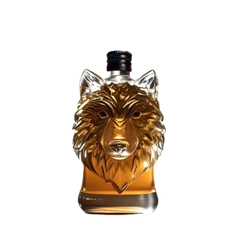 

300ml Whiskey Wolf Head Bottle Creative Empty Flask Borosilicate Glass Liquor Bottle Animal Theme Decanter Gift Bar Accessories