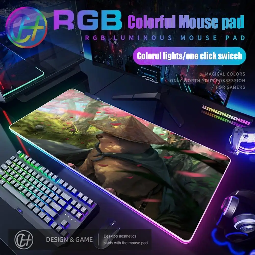 Forever Funny Cute Cheems Meme Mouse Pad RGB Gaming Mouse Pad Desk Mat HD Gamer Lampu LED Besar XXL MousePads PC Komputer Karpet