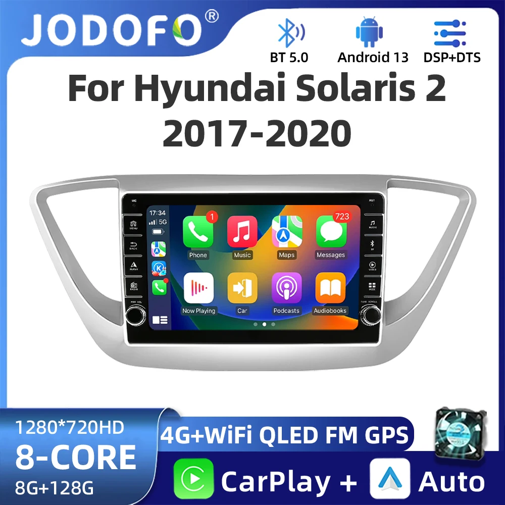 

Автомобильный радиоприемник Jodofo для Hyundai Solaris 2 2017-2020, GPS-навигация, DSP мультимедийный плеер 2DIN, 4G