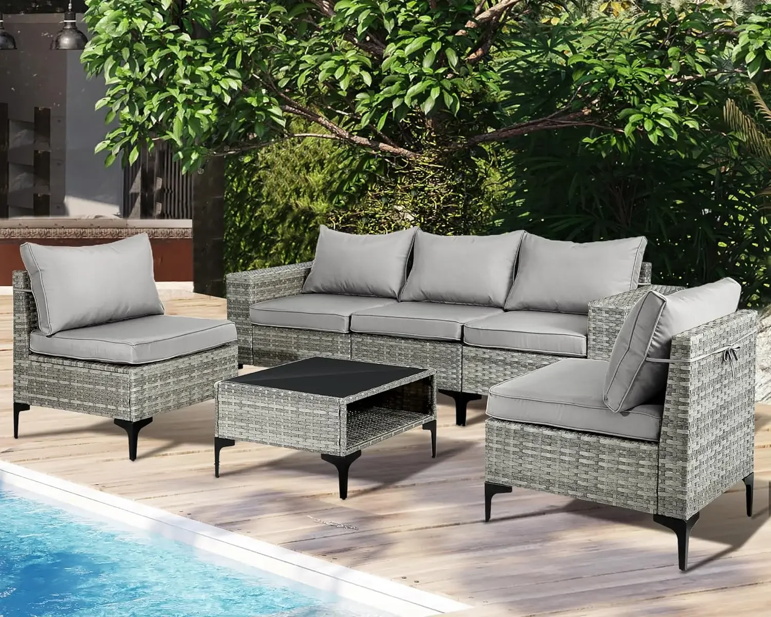 

Patio Furniture Set Sectional Conversation Set with Coffee Table, Wicker Rattan and Steel Frame for Backyard Balcony Poolside