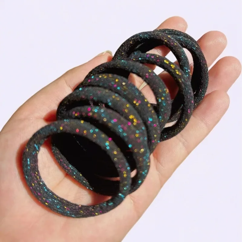 20 Pcs/Lot Women Girls Black Nylon Basic Scrunchie Lurex Hair Tie Ponytail Hold Hair Rubber Bands Fashion Hair Accessories