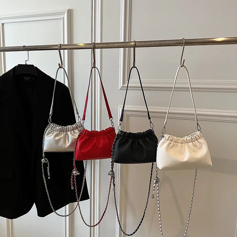 LEFTSIDE 2025 New Luxury Small PU Leather Solid Color Handbags and Purses Women's Crossbody Bag Silver Chain Shoulder Bags - view 5