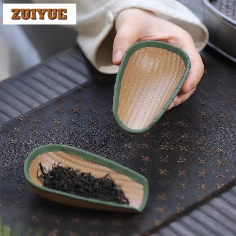 Handmade Bamboo Dustpan Zisha Tea Scoop Yixing Purple Clay Chahe Shovel Household Awakening Tea Ladle for Tea Accessories Gift