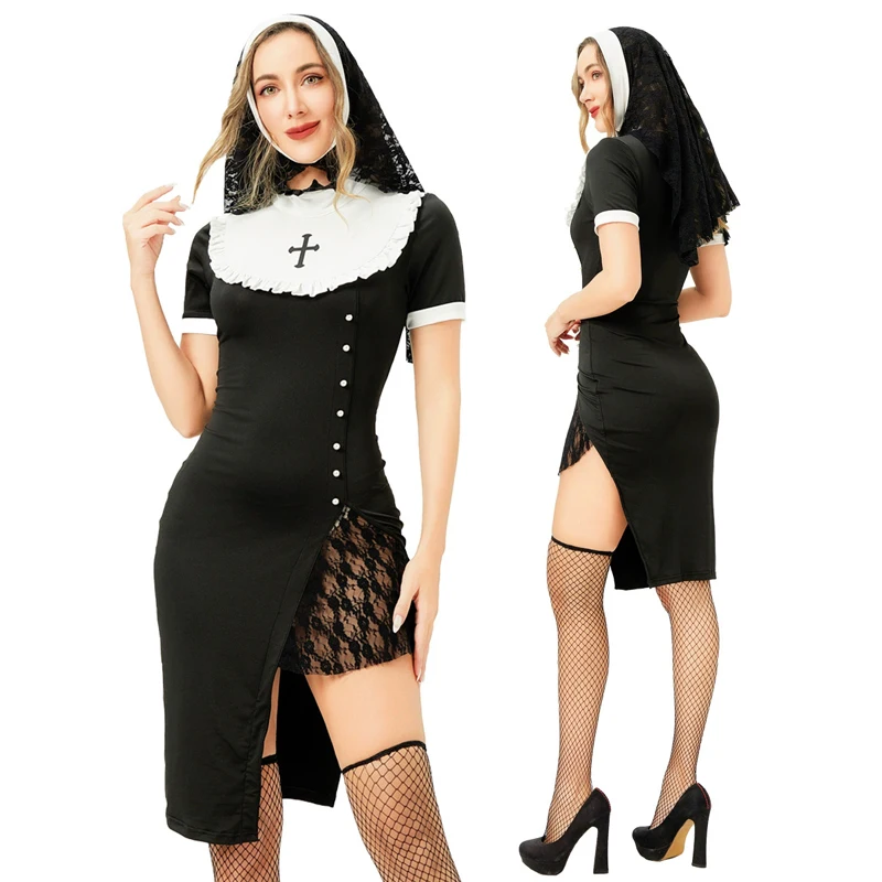 Nuevo disfraz de monja para mujer, disfraz gótico de terror para hermana pecana, disfraz de carnaval, fiesta de Halloween, vestido elegante 2025