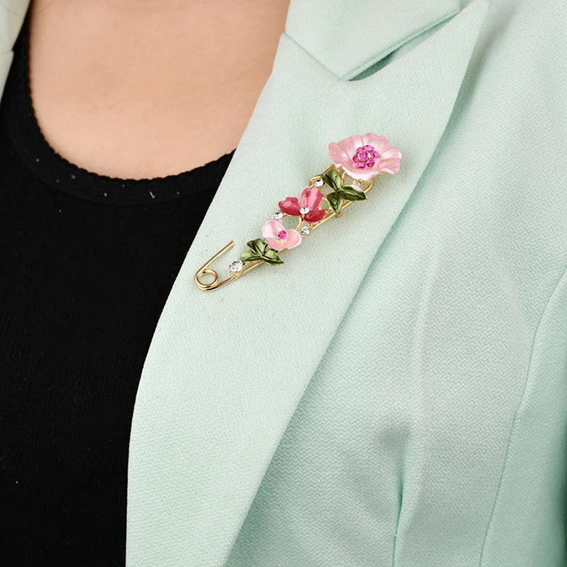 Elegant Rhinestone Pin Flower Enamel Brooch Women Simple Lapel Pin Accessories