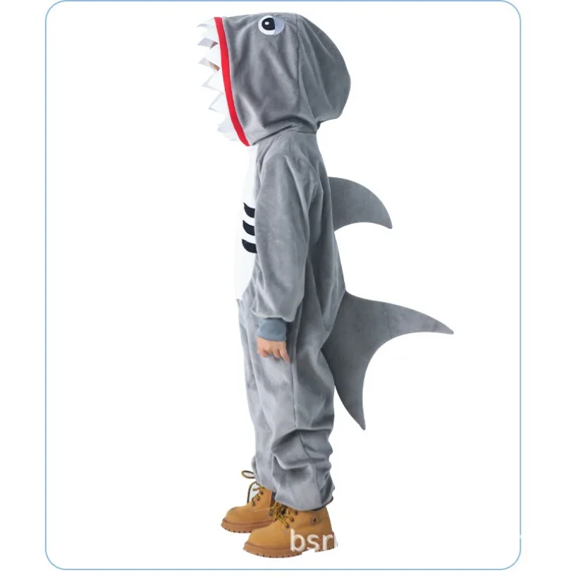 Kids Shark Costumes Flannel Cartoon Animal Cosplay Costume Children Boys Girls Halloween Dress Up Cosplay Costumes Fish Onesie