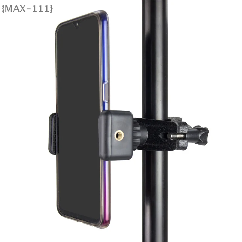 【F2-MAX111】SLR-Kamera-Handyhalterung für Rundlampen-Stativ - 360° °   Drehbare Auto-Klemmhalterung für Live-Streaming