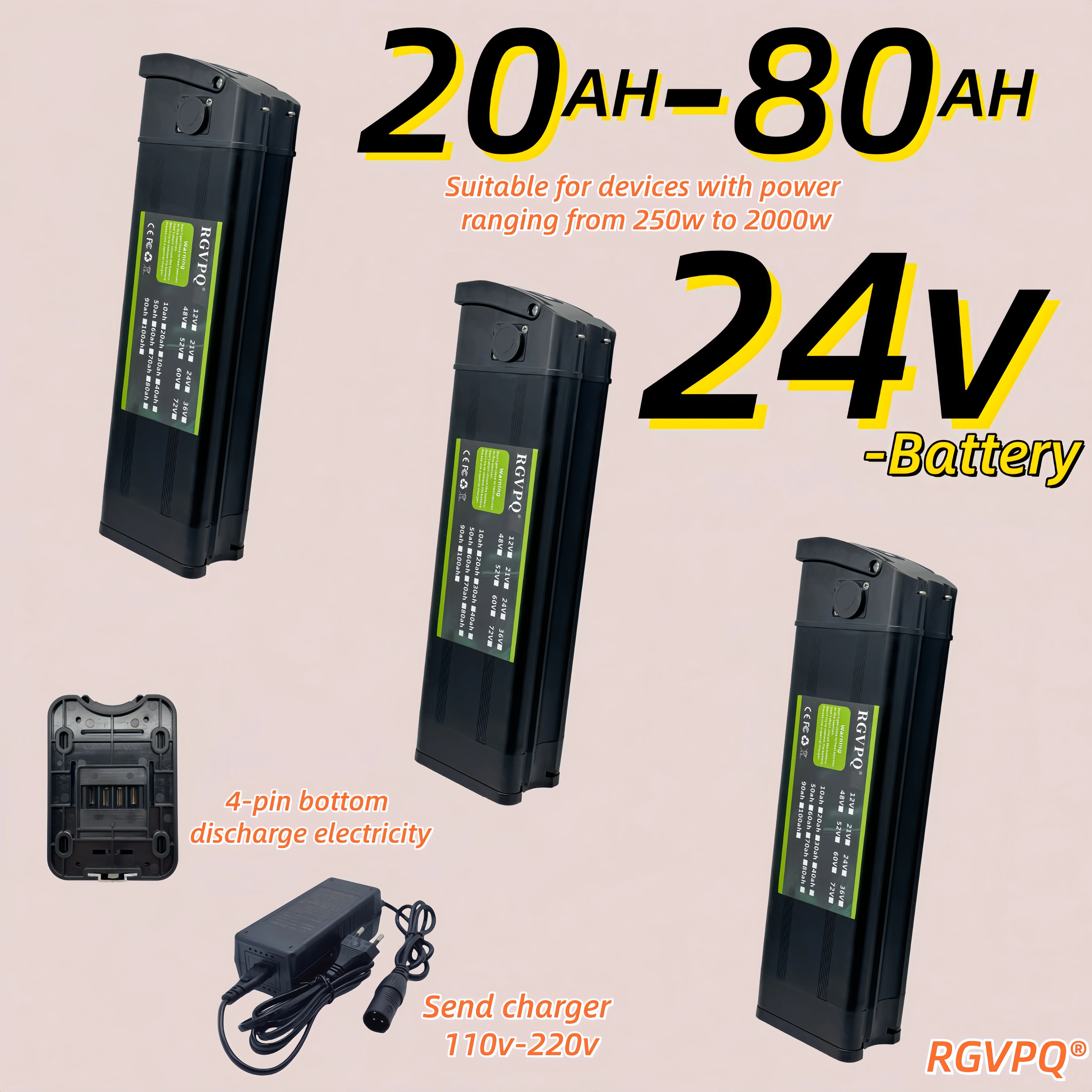 

24V20AH-80AH， Bottom discharge 4-pin, new capacity, air freight, suitable for folding bicycle Silverfish model