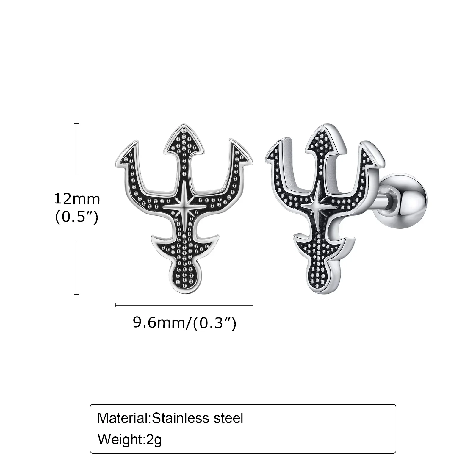 JHSL Small Unique Trident Design Stud Earrings for Men Stainless Steel High Polishing Good Quality Fashion Jewelry New Arrival