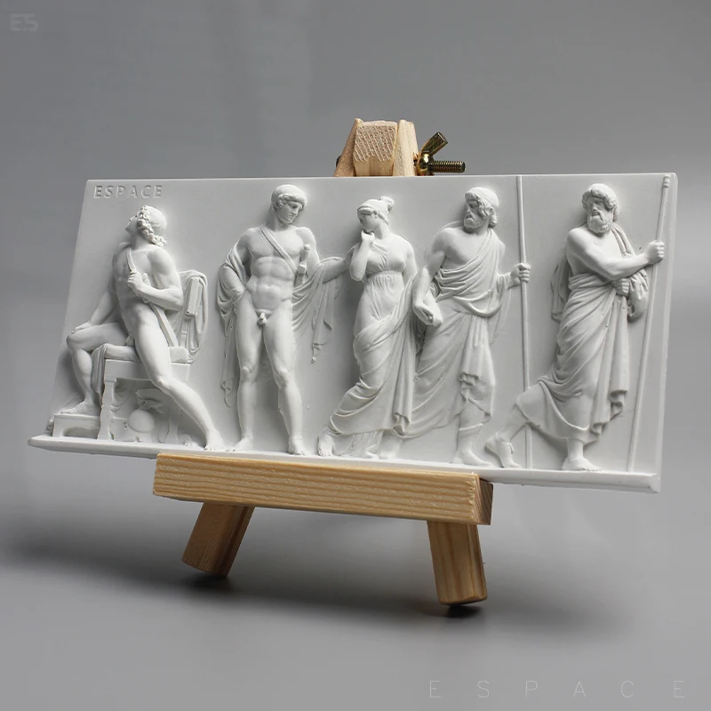 

Retro Greek three-dimensional relief mural, modern minimalist home foyer desktop decoration, cement figure sculpture ornaments