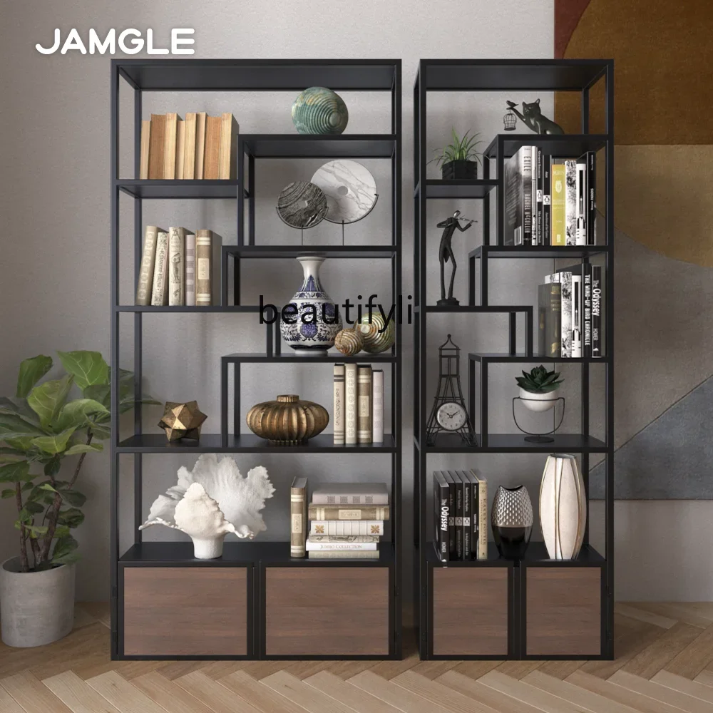 02Wrought iron floor bookcase Multifunctional living room storage cabinet Partition Nordic study shelf