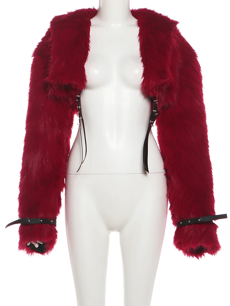 Nibber Coquette محب الفراء معطف قصير المرأة الفاخرة شتاء دافئ كم كامل شيك البرية حفلة الشارع الشهير موضة الأساسية أبلى #6