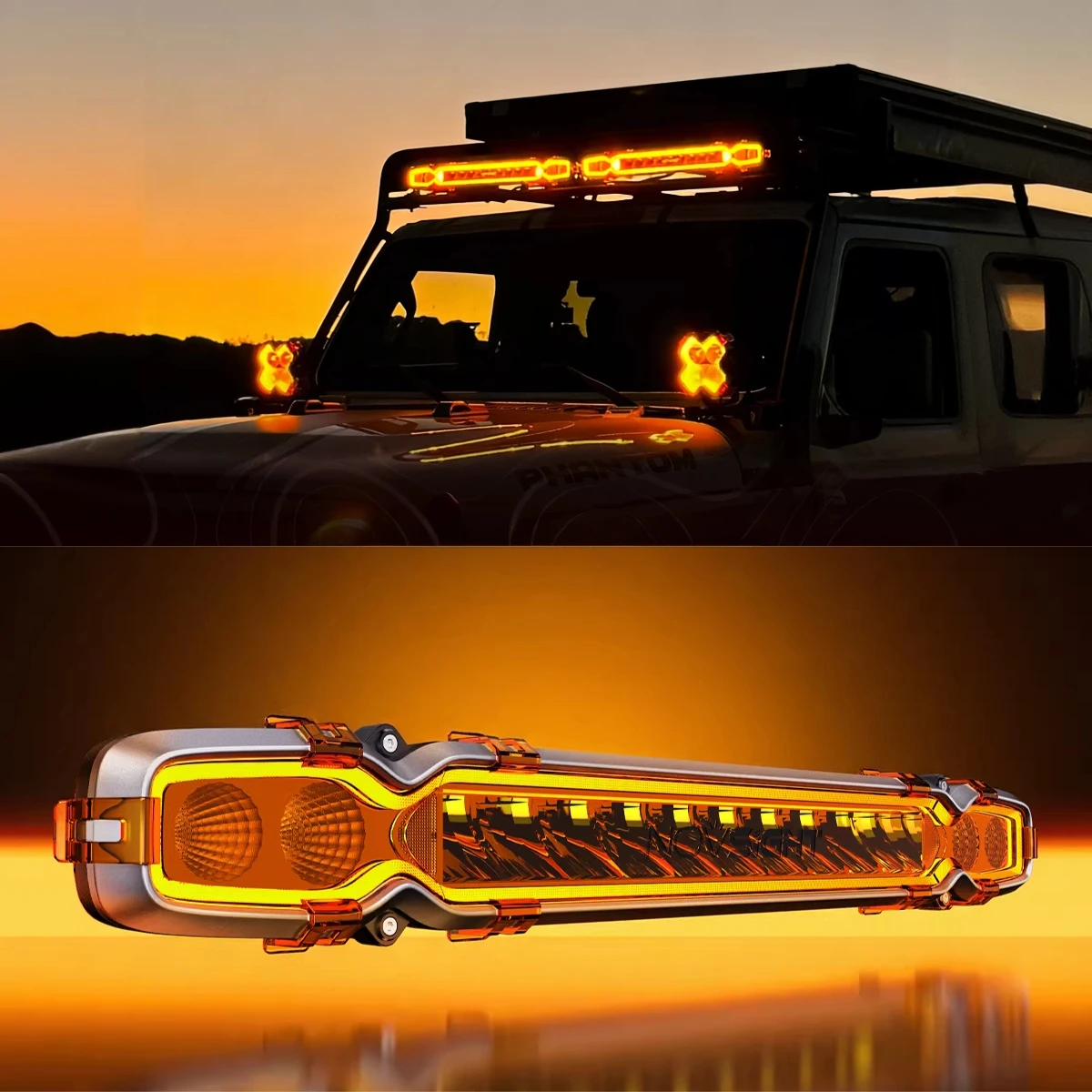 

Halo Series 20In Long Strip Light Bar Colorful Flowing Daytime Running Light Outdoor Off-road Spotlight Driving Lamp+Floodlight