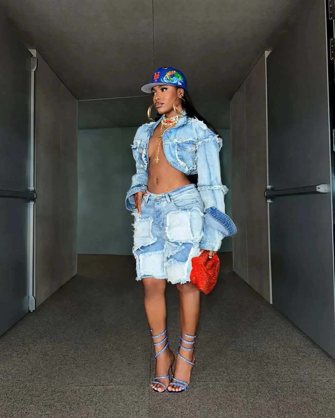 Shorts Pant Set Women Two Piece Sets Denim Turn Down Collar Matching Sets Tops Knee Length Pants High Waist Y2k Streetwear - Image 2