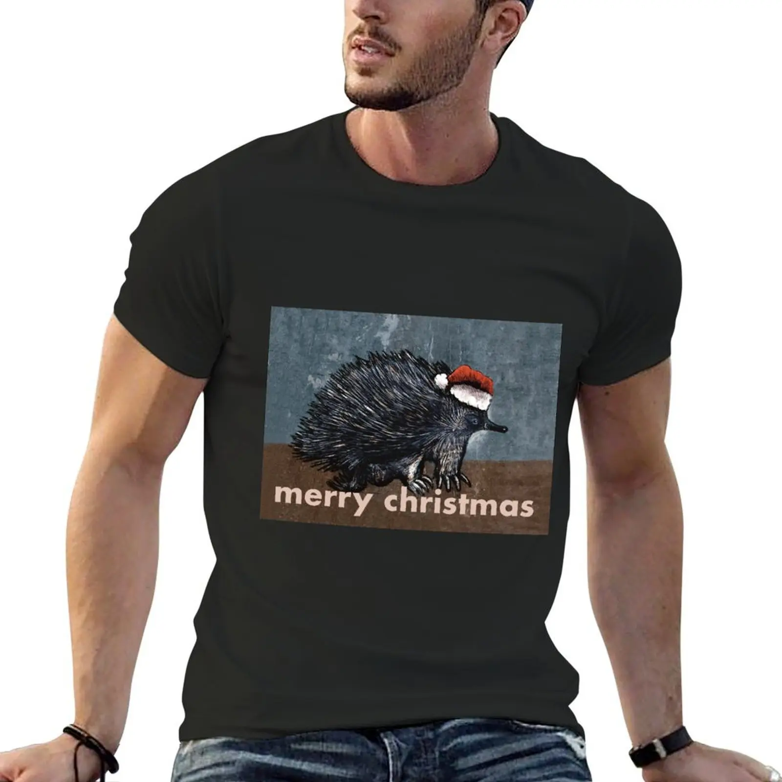 Echidna Christmas card T-Shirt new edition summer clothes funny t shirts men