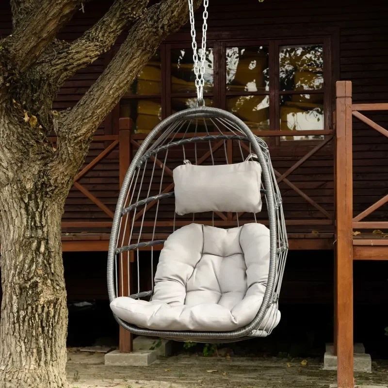 Outdoor Wicker Rattan Swing Chair Hammock chair Hanging Chair with Aluminum Frame and Grey Cushion Without Stand Capacity