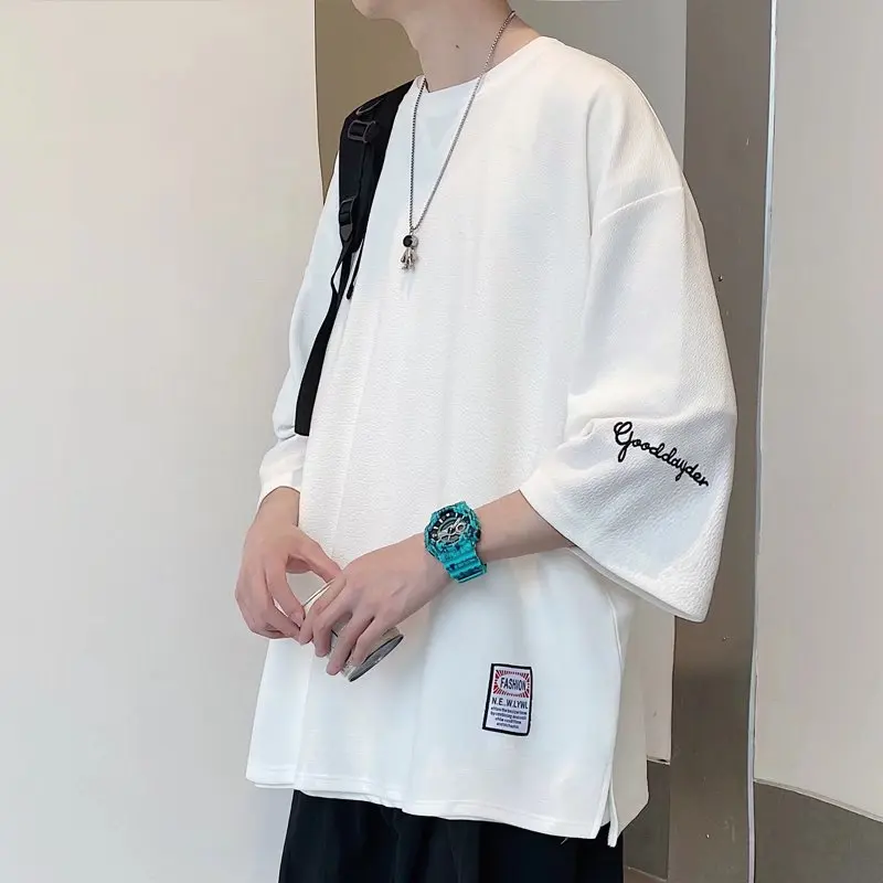 Liquidación Leak-Picking Camiseta de manga tres cuartos para hombre Verano Suelto Tallas grandes Manga cinco cuartos Manga corta Ice Silk Qu...