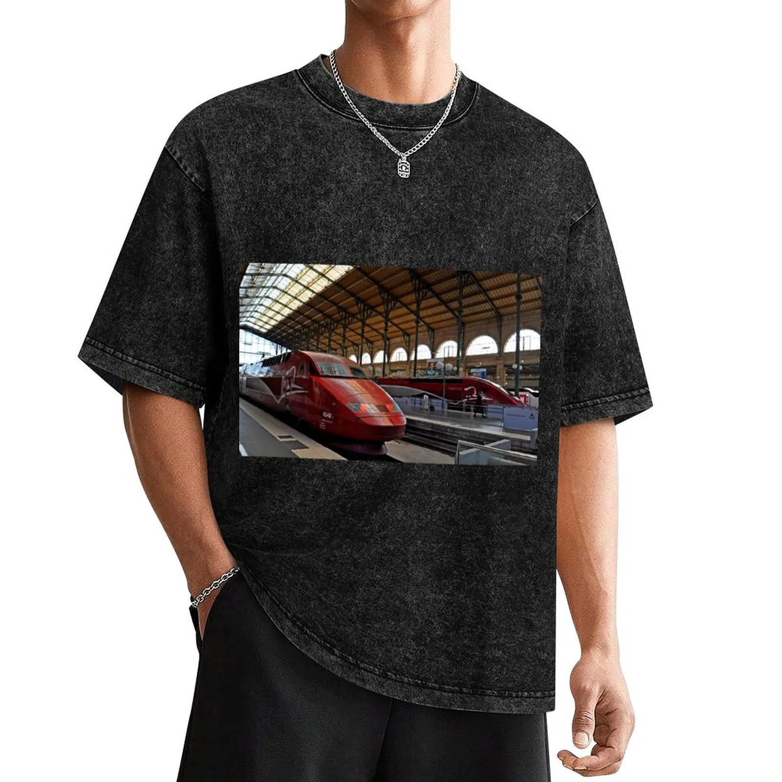 Thalys train at Paris Gare Du Nord Station T-Shirt street wear oversizeds mens designer t shirt