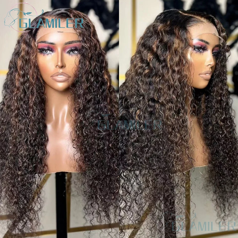 Highlight Dark Brown Deep Curly 13x4 Silk Top Lace Frontal Wig 100% Human Hair Bleached Wig Deep Kinky Curly Human Hair Wigs