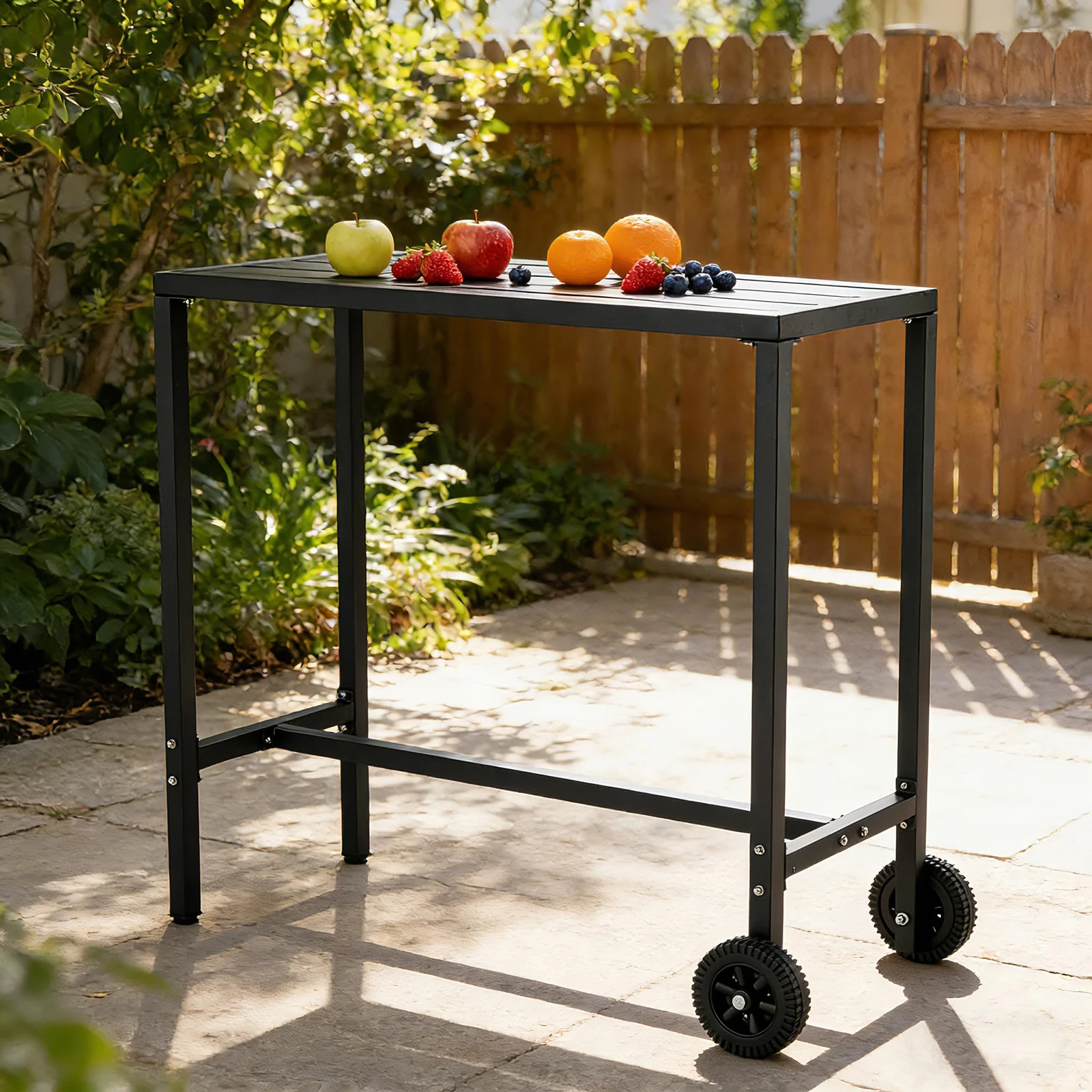 

39" Rolling Bar Cart With Wheels & Adjustable Feet, Outdoor Indoor Mobile Table With Waterproof Metal Top For Patio Kitchen