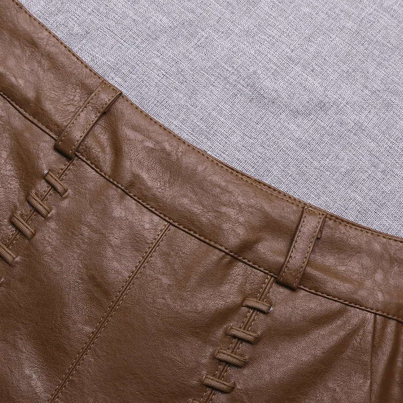 ZUZK donna nuova mini gonna sexy in pelle PU autunno inverno vita alta moda elegante gonna corta aderente a pieghe gonna stivale